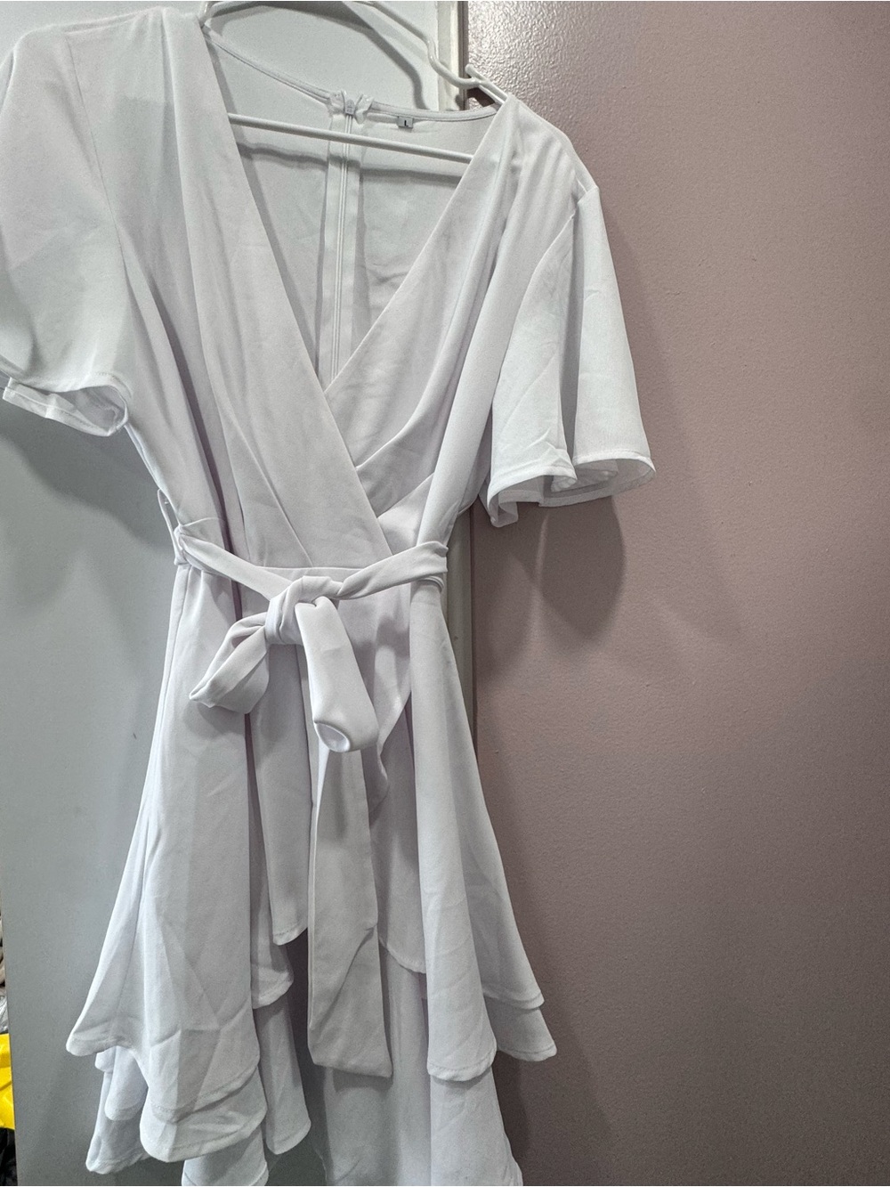 White Wrap-Style Ruffle Hem Dress
